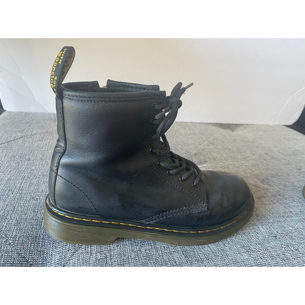 Kids Dr Martens Black‎ Leather Lace Up Zip Boots Size 2 UK 3 US 34 EU